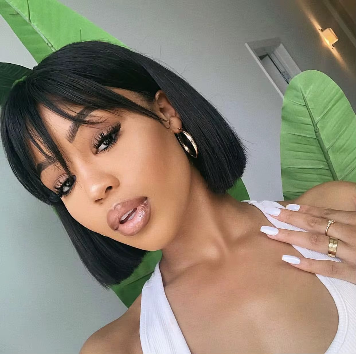 13x4 Full Frontal Lace SDD Bob Wig – Bangs Included | Natural Black |